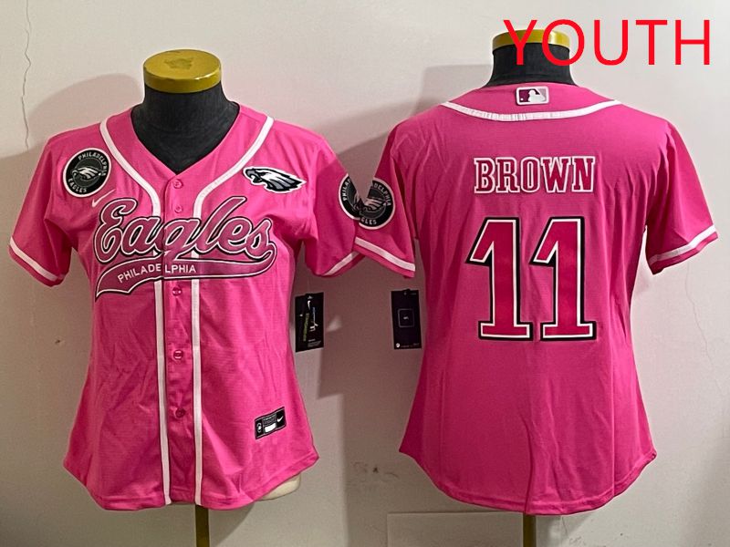Youth Philadelphia Eagles 11 Brown Pink Jointly Name 2025 Nike Limited NFL Jersey style 9